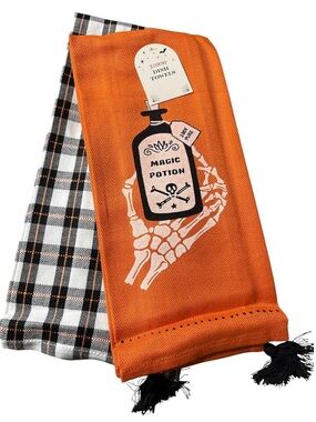 Halloween Orange & Black Dish Towels - Magic Potion Design